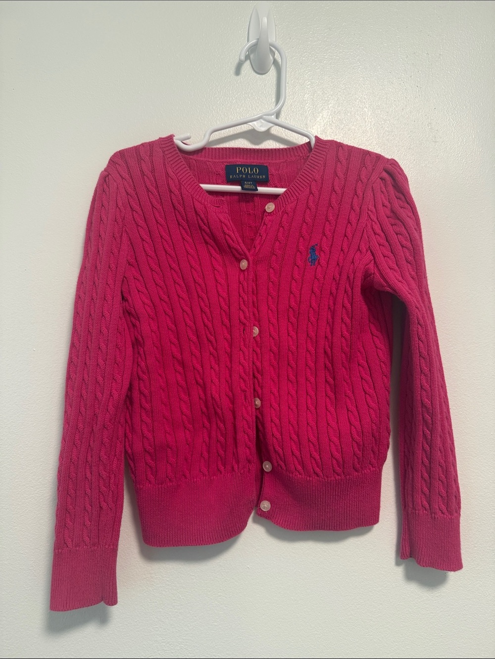 Polo by Ralph Lauren Hot Pink Cable-Knit Button-Up Cardigan